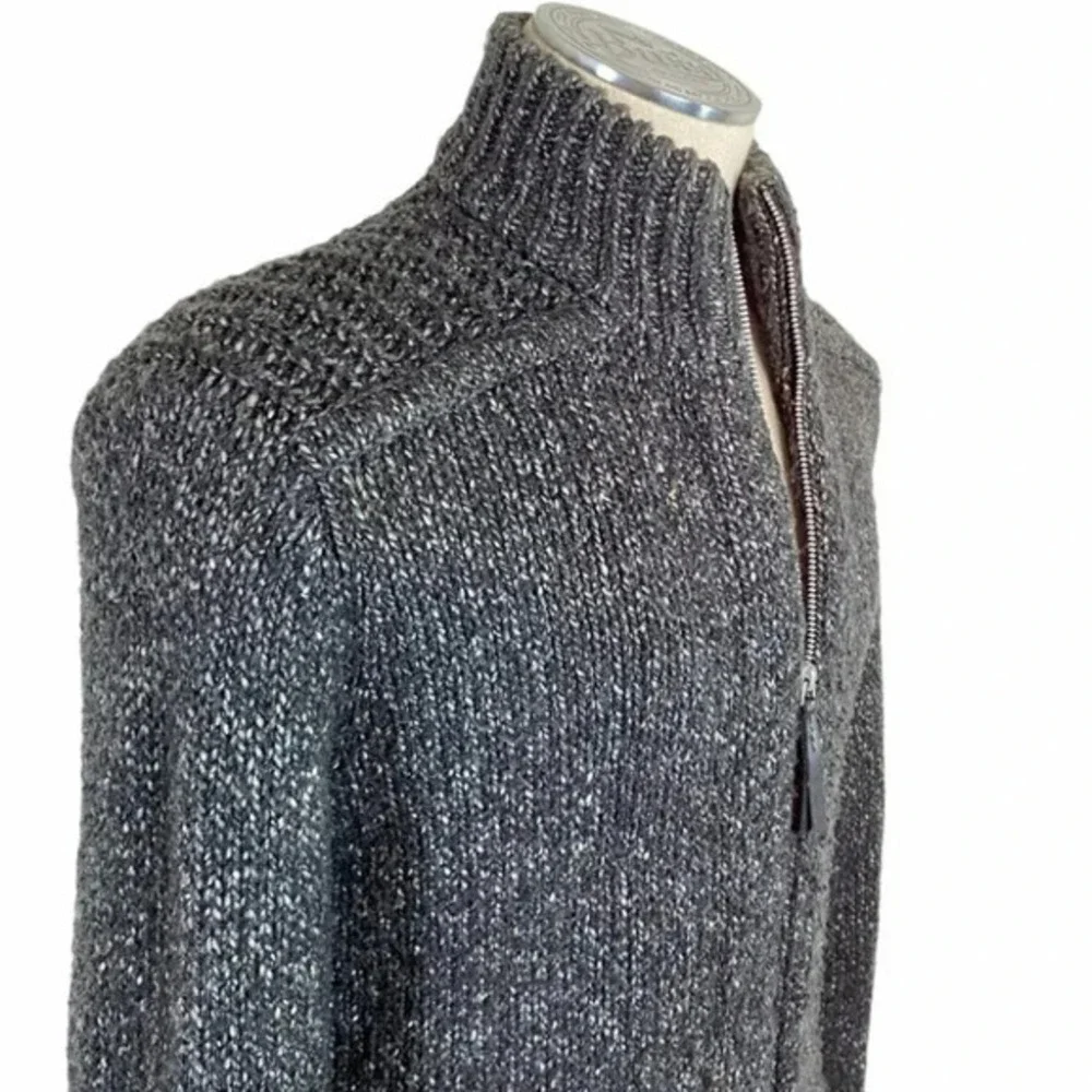 Calvin Klein Jeans Full Zip Sweater Small Gray Marled Wool Blend Mock Neck Mock‎